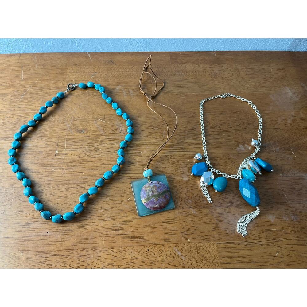 Boho Faux Turquoise Necklace Lot of 3 Western Rodeo Cowgirl Hippie